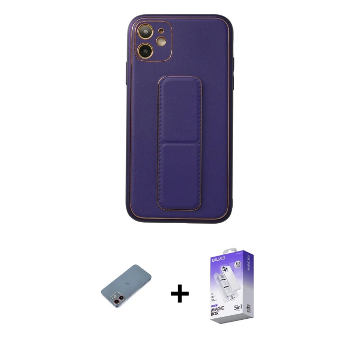 MARSİLYAN™- iPhone 12 Kılıf Akış Doku - Siyah Bilvis 5in1 3D Magic Cam Ekran Koruyucu + Shine Kamera Lens Koruma Cam - PE