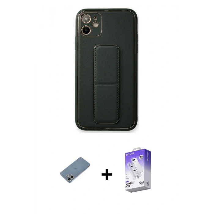 MARSİLYAN™- iPhone 12 Kılıf Akış Doku - Siyah Bilvis 5in1 3D Magic Cam Ekran Koruyucu + Shine Kamera Lens Koruma Cam - GI