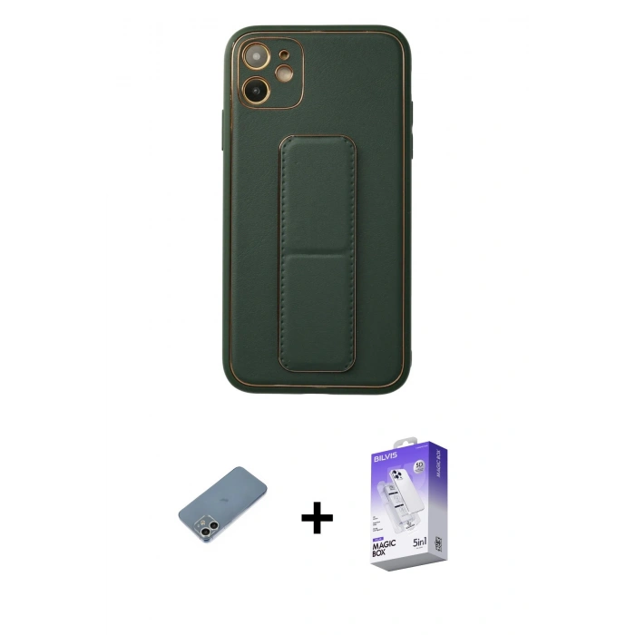 MARSİLYAN™- iPhone 12 Kılıf Akış Doku - Siyah Bilvis 5in1 3D Magic Cam Ekran Koruyucu + Shine Kamera Lens Koruma Cam - GS
