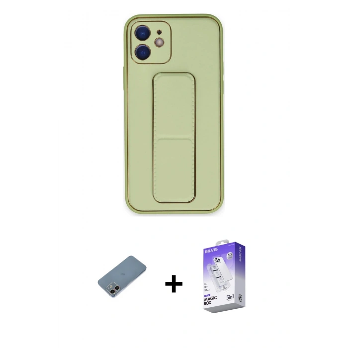 MARSİLYAN™- iPhone 12 Kılıf Akış Doku - Siyah Bilvis 5in1 3D Magic Cam Ekran Koruyucu + Shine Kamera Lens Koruma Cam - GI