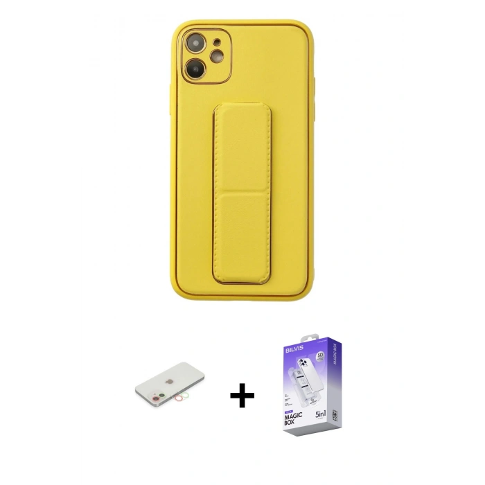 MARSİLYAN™- iPhone 12 Kılıf Akış Doku - Siyah Bilvis 5in1 3D Magic Cam Ekran Koruyucu + Renkli Kamera Lens Koruma Cam - YL
