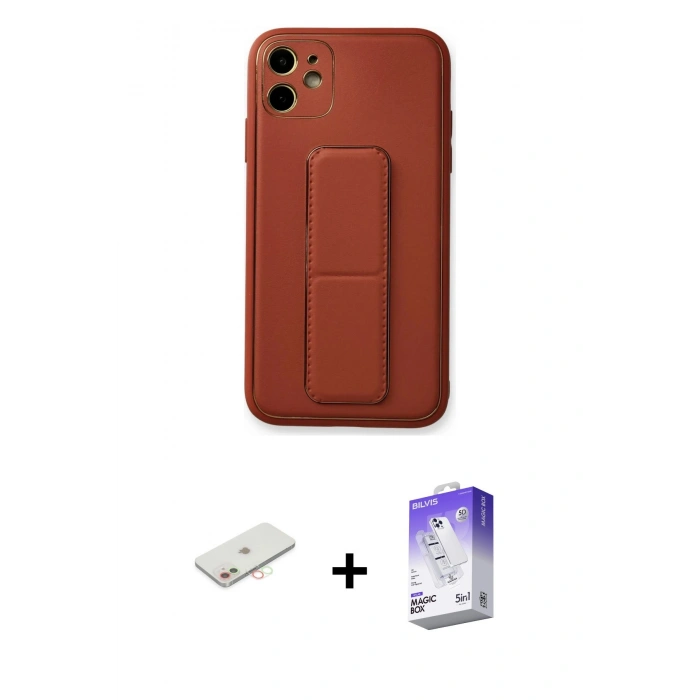 MARSİLYAN™- iPhone 12 Kılıf Akış Doku - Siyah Bilvis 5in1 3D Magic Cam Ekran Koruyucu + Renkli Kamera Lens Koruma Cam - YL