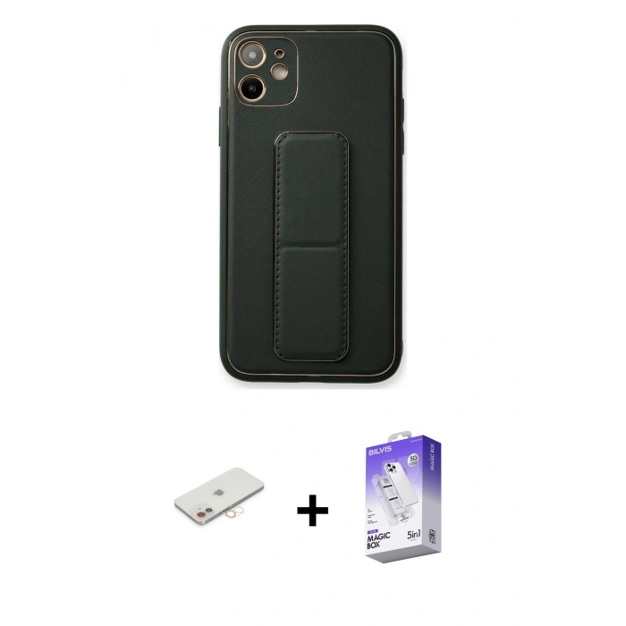 MARSİLYAN™- iPhone 12 Kılıf Akış Doku - Siyah Bilvis 5in1 3D Magic Cam Ekran Koruyucu + Renkli Kamera Lens Koruma Cam - YL