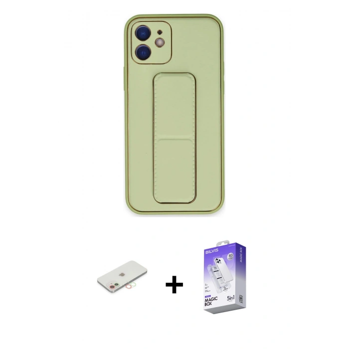 MARSİLYAN™- iPhone 12 Kılıf Akış Doku - Siyah Bilvis 5in1 3D Magic Cam Ekran Koruyucu + Renkli Kamera Lens Koruma Cam - YL