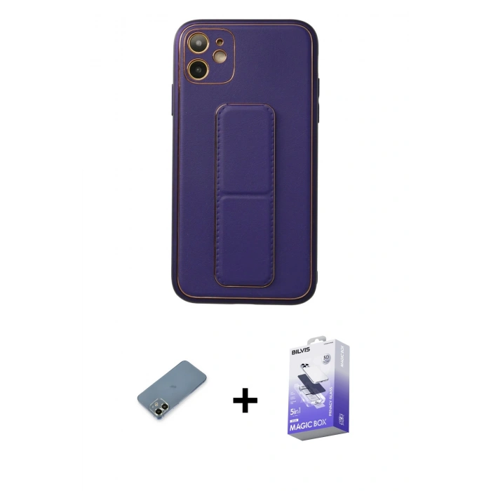 MARSİLYAN™- iPhone 12 Kılıf Akış Doku - Siyah Bilvis 5in1 5D Magic Hayalet Cam Ekran Koruyucu + Metal Kamera Lens Koruma Cam - AKYL