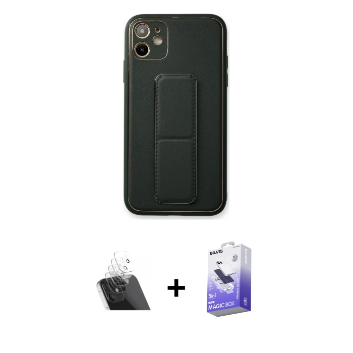 MARSİLYAN™- iPhone 12 Kılıf Akış Doku - Siyah Bilvis 5in1 5D Magic Hayalet Cam Ekran Koruyucu + Kamera Lens Koruma Cam - SF