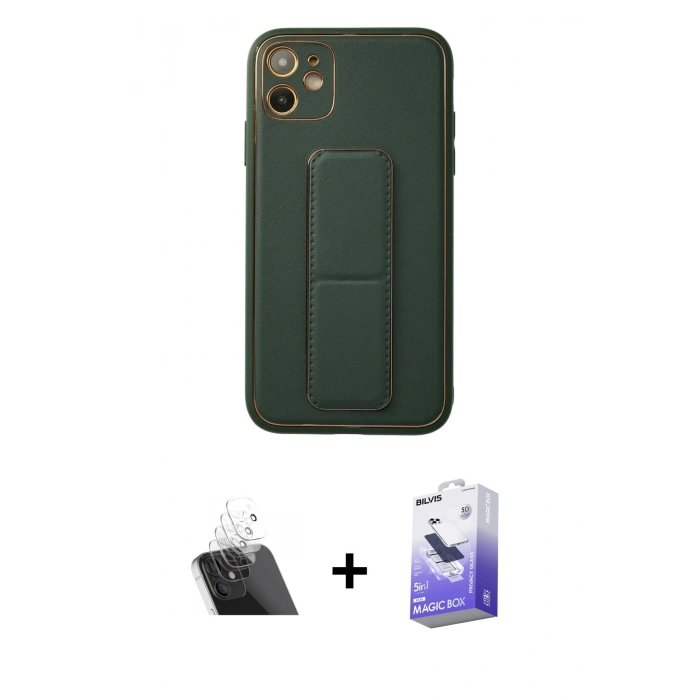 MARSİLYAN™- iPhone 12 Kılıf Akış Doku - Siyah Bilvis 5in1 5D Magic Hayalet Cam Ekran Koruyucu + Kamera Lens Koruma Cam - SF