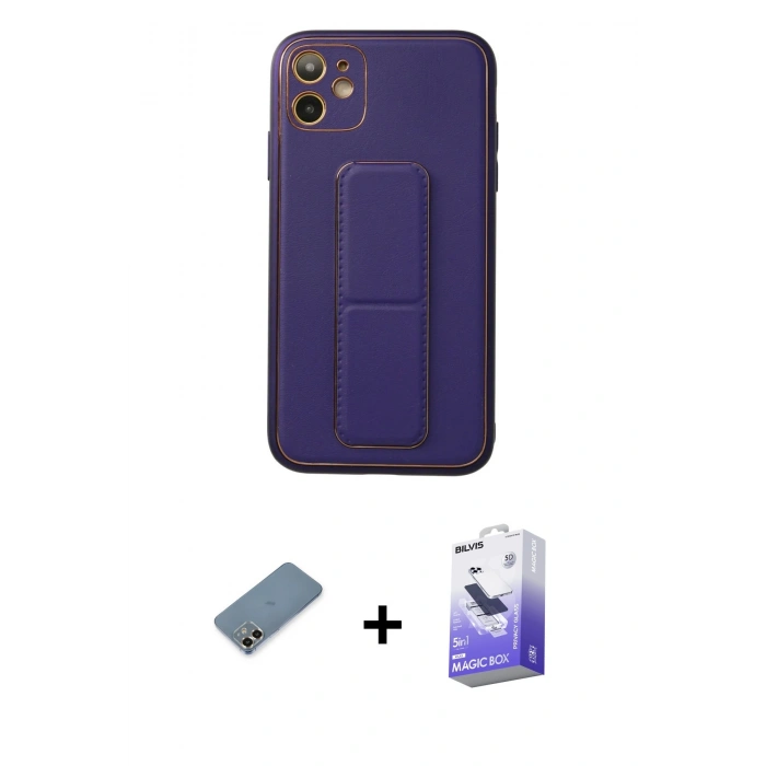 MARSİLYAN™- iPhone 12 Kılıf Akış Doku - Siyah Bilvis 5in1 5D Magic Hayalet Cam Ekran Koruyucu + Metal Kamera Lens Koruma Cam - GD