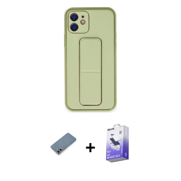 MARSİLYAN™- iPhone 12 Kılıf Akış Doku - Siyah Bilvis 5in1 5D Magic Hayalet Cam Ekran Koruyucu + Metal Kamera Lens Koruma Cam - GD