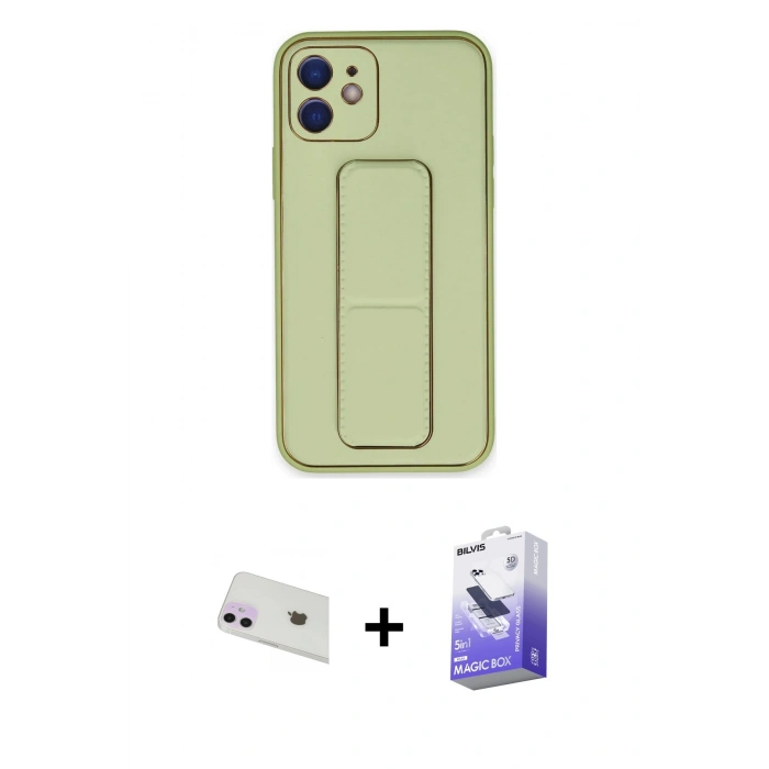 MARSİLYAN™- iPhone 12 Kılıf Akış Doku - Siyah Bilvis 5in1 5D Magic Hayalet Cam Ekran Koruyucu + Rainbow Kamera Lens Koruma Cam - MR