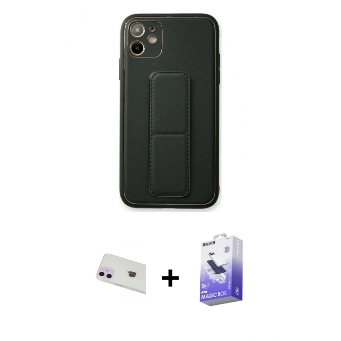MARSİLYAN™- iPhone 12 Kılıf Akış Doku - Siyah Bilvis 5in1 5D Magic Hayalet Cam Ekran Koruyucu + Rainbow Kamera Lens Koruma Cam - MR