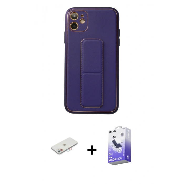 MARSİLYAN™- iPhone 12 Kılıf Akış Doku - Siyah Bilvis 5in1 5D Magic Hayalet Cam Ekran Koruyucu + Pembe Renkli Kamera Lens Koruma Cam