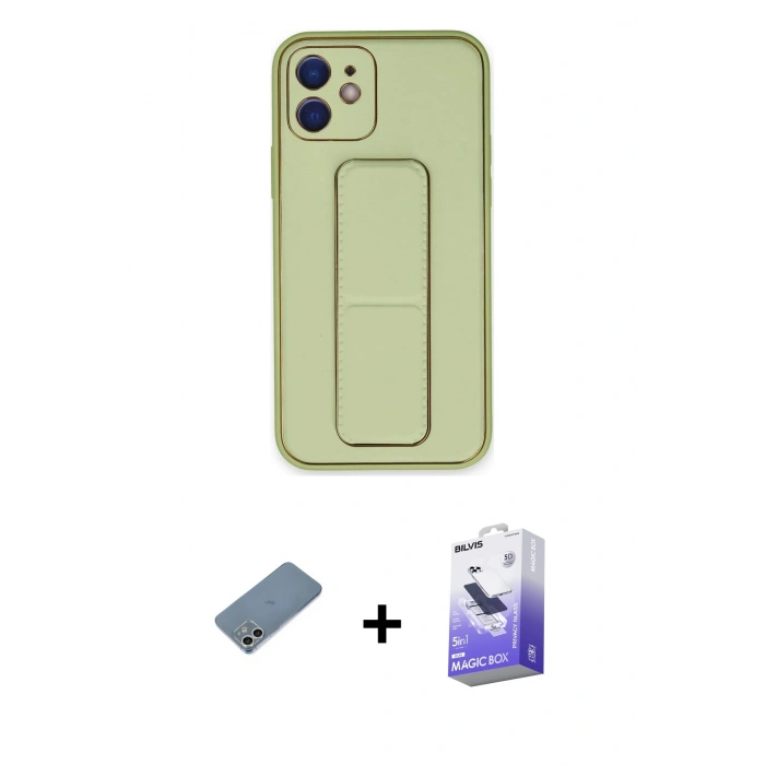 MARSİLYAN™- iPhone 12 Kılıf Akış Doku - Siyah Bilvis 5in1 5D Magic Hayalet Cam Ekran Koruyucu + Shine Kamera Lens Koruma Cam - GS