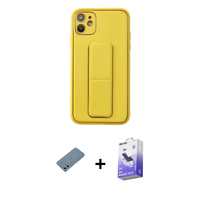 MARSİLYAN™- iPhone 12 Kılıf Akış Doku - Siyah Bilvis 5in1 5D Magic Hayalet Cam Ekran Koruyucu + Shine Kamera Lens Koruma Cam - GS