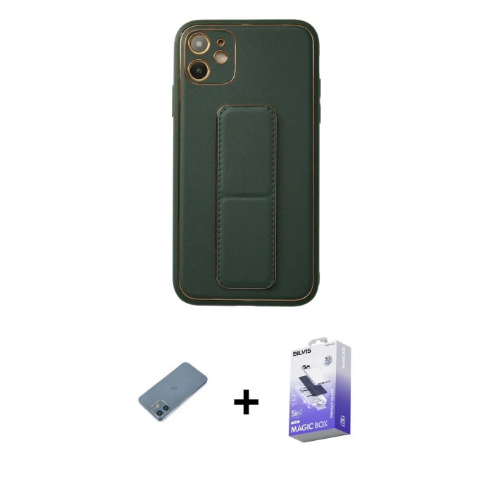 MARSİLYAN™- iPhone 12 Kılıf Akış Doku - Siyah Bilvis 5in1 5D Magic Hayalet Cam Ekran Koruyucu + Shine Kamera Lens Koruma Cam - MI