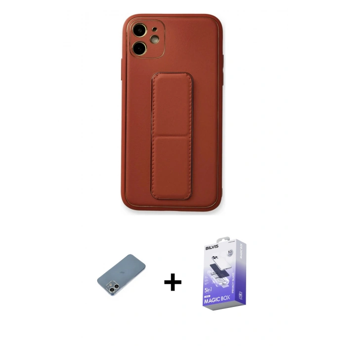 MARSİLYAN™- iPhone 12 Kılıf Akış Doku - Siyah Bilvis 5in1 5D Magic Hayalet Cam Ekran Koruyucu + Shine Kamera Lens Koruma Cam - GS