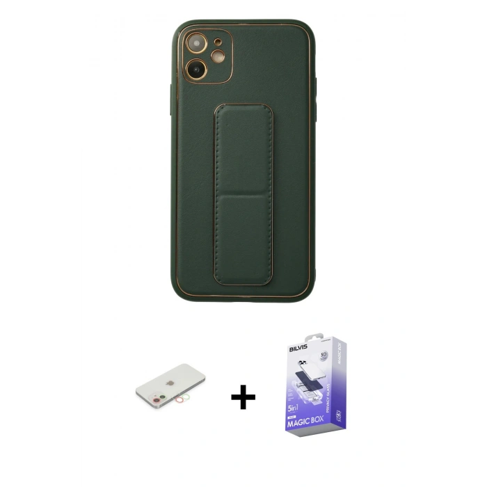 MARSİLYAN™- iPhone 12 Kılıf Akış Doku - Siyah Bilvis 5in1 5D Magic Hayalet Cam Ekran Koruyucu + Renkli Kamera Lens Koruma Cam - YL