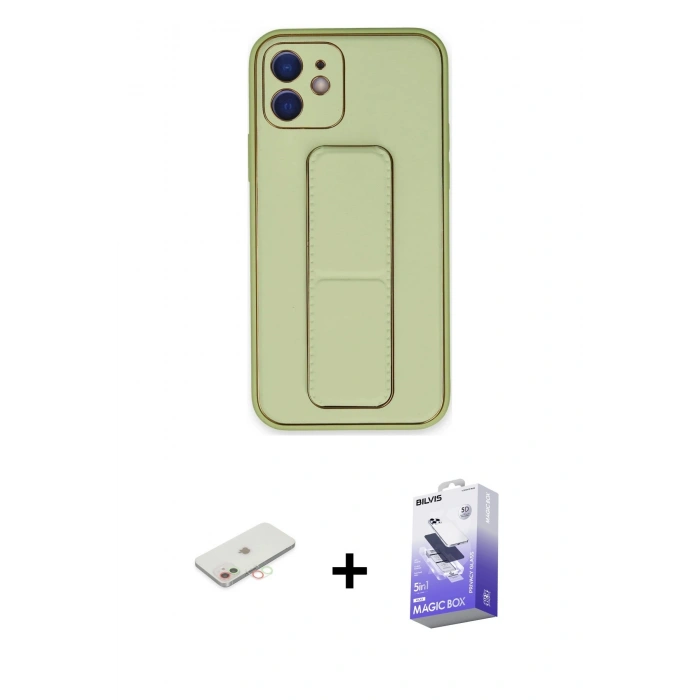 MARSİLYAN™- iPhone 12 Kılıf Akış Doku - Siyah Bilvis 5in1 5D Magic Hayalet Cam Ekran Koruyucu + Renkli Kamera Lens Koruma Cam - YL