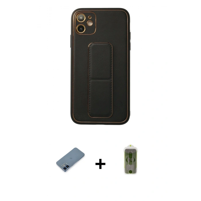 MARSİLYAN™- iPhone 12 Kılıf Akış Doku - Siyah Joko Magic 5D Hayalet Cam + Metal Kamera Lens Koruma Cam - MI