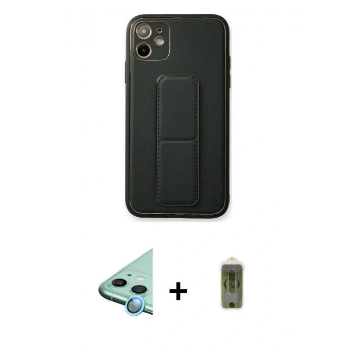 MARSİLYAN™- iPhone 12 Kılıf Akış Doku - Siyah Joko Magic 5D Hayalet Cam + Mavi Raze Metal Kamera Lens