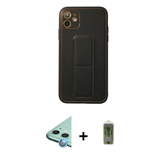 MARSİLYAN™- iPhone 12 Kılıf Akış Doku - Siyah Joko Magic 5D Hayalet Cam + Mavi Raze Metal Kamera Lens