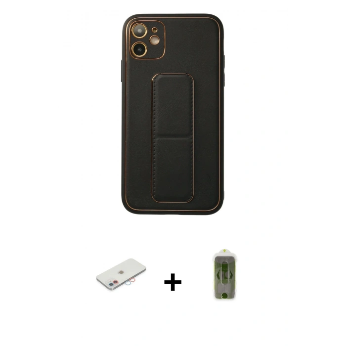MARSİLYAN™- iPhone 12 Kılıf Akış Doku - Siyah Joko Magic 5D Hayalet Cam + Renkli Kamera Lens Koruma Cam - PE