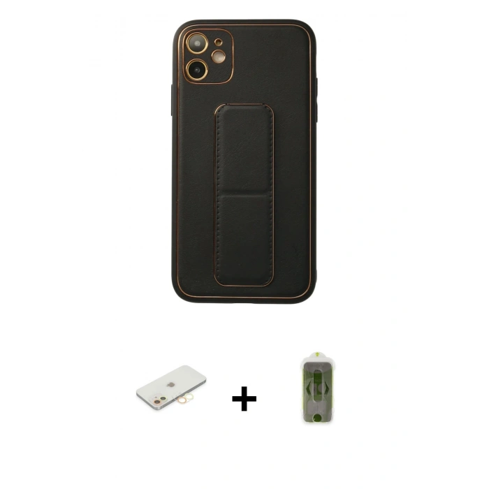 MARSİLYAN™- iPhone 12 Kılıf Akış Doku - Siyah Joko Magic 5D Hayalet Cam + Sarı Renkli Kamera Lens Koruma Cam