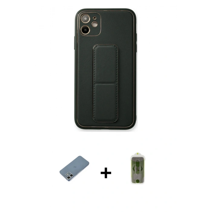 MARSİLYAN™- iPhone 12 Kılıf Akış Doku - Siyah Joko Magic 5D Hayalet Cam + Shine Kamera Lens Koruma Cam - GS