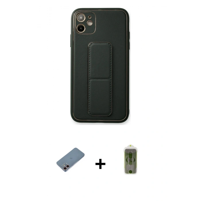MARSİLYAN™- iPhone 12 Kılıf Akış Doku - Siyah Joko Magic 5D Hayalet Cam + Shine Kamera Lens Koruma Cam - PE