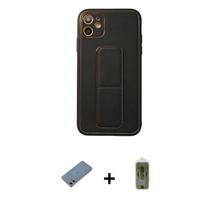 MARSİLYAN™- iPhone 12 Kılıf Akış Doku - Siyah Joko Magic 5D Hayalet Cam + Shine Kamera Lens Koruma Cam - SABE