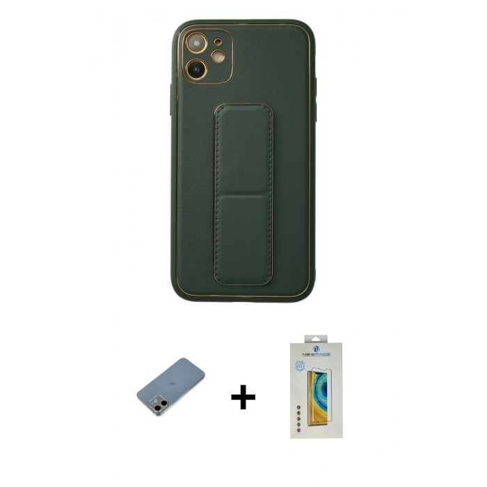 MARSİLYAN™- iPhone 12 Kılıf Akış Doku - Siyah Polymer Nano Ekran Koruyucu + Shine Kamera Lens Koruma Cam - GD