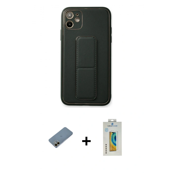 MARSİLYAN™- iPhone 12 Kılıf Akış Doku - Siyah Polymer Nano Ekran Koruyucu + Shine Kamera Lens Koruma Cam - GD