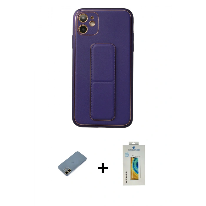 MARSİLYAN™- iPhone 12 Kılıf Akış Doku - Siyah Polymer Nano Ekran Koruyucu + Shine Kamera Lens Koruma Cam - GD