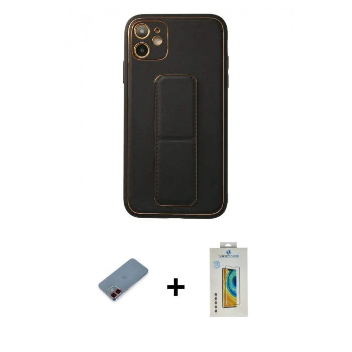 MARSİLYAN™- iPhone 12 Kılıf Akış Doku - Siyah Polymer Nano Ekran Koruyucu + Metal Kamera Lens Koruma Cam - KI
