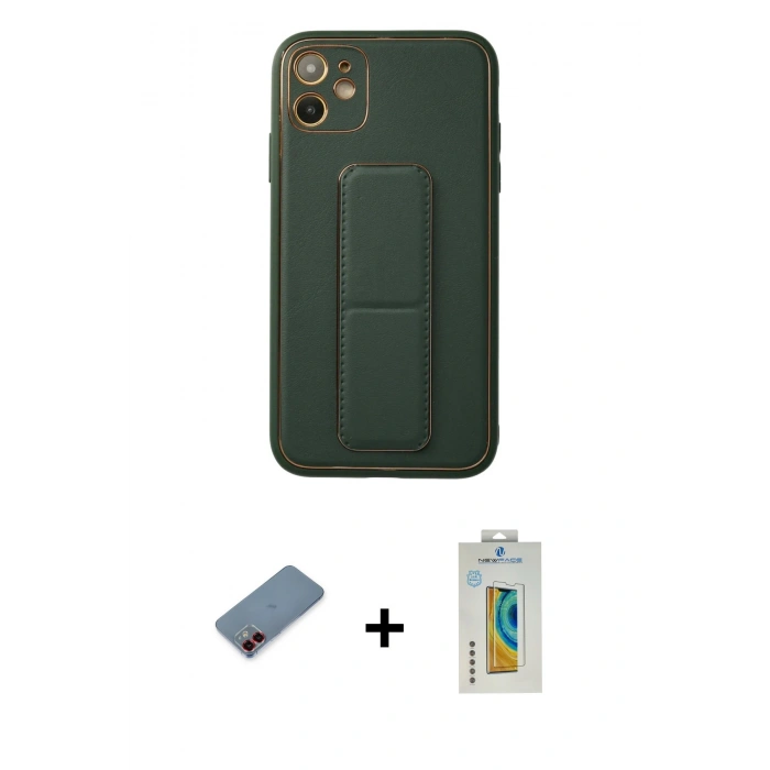 MARSİLYAN™- iPhone 12 Kılıf Akış Doku - Siyah Polymer Nano Ekran Koruyucu + Metal Kamera Lens Koruma Cam - KI