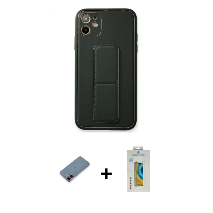 MARSİLYAN™- iPhone 12 Kılıf Akış Doku - Siyah Polymer Nano Ekran Koruyucu + Metal Kamera Lens Koruma Cam - KI