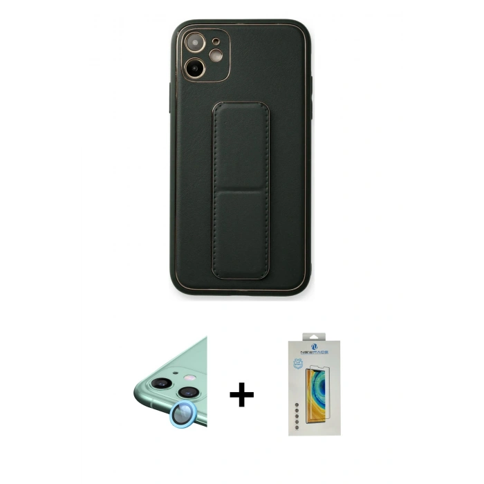 MARSİLYAN™- iPhone 12 Kılıf Akış Doku - Siyah Polymer Nano Ekran Koruyucu + Raze Metal Kamera Lens - MI