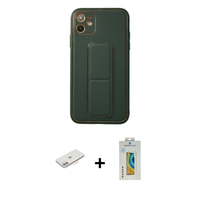 MARSİLYAN™- iPhone 12 Kılıf Akış Doku - Siyah Polymer Nano Ekran Koruyucu + Renkli Kamera Lens Koruma Cam - PE