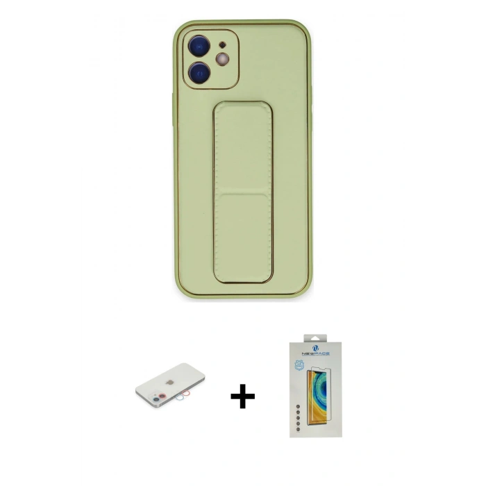 MARSİLYAN™- iPhone 12 Kılıf Akış Doku - Siyah Polymer Nano Ekran Koruyucu + Renkli Kamera Lens Koruma Cam - PE