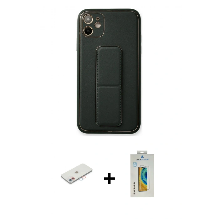 MARSİLYAN™- iPhone 12 Kılıf Akış Doku - Siyah Polymer Nano Ekran Koruyucu + Renkli Kamera Lens Koruma Cam - PE