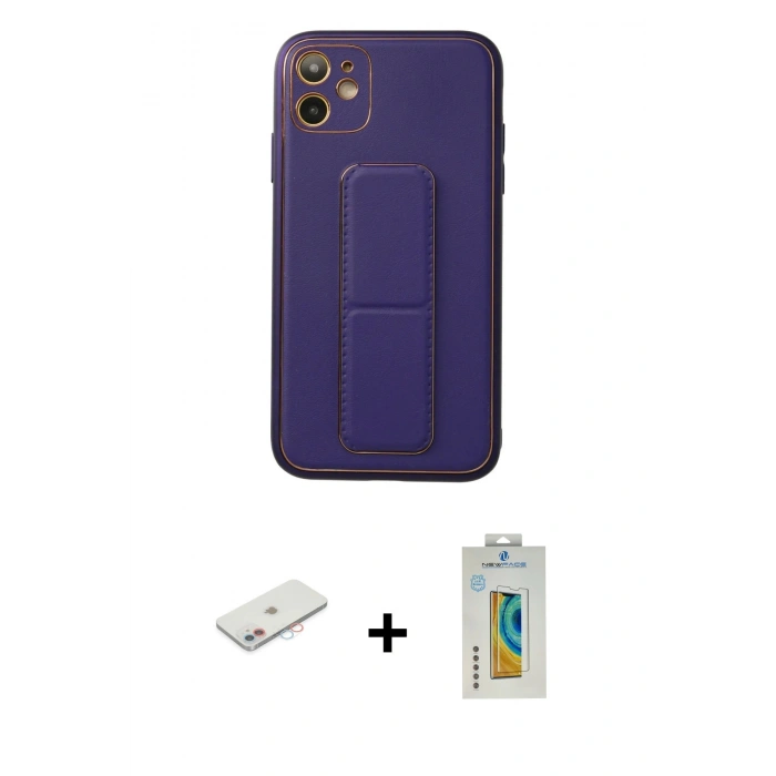 MARSİLYAN™- iPhone 12 Kılıf Akış Doku - Siyah Polymer Nano Ekran Koruyucu + Renkli Kamera Lens Koruma Cam - PE