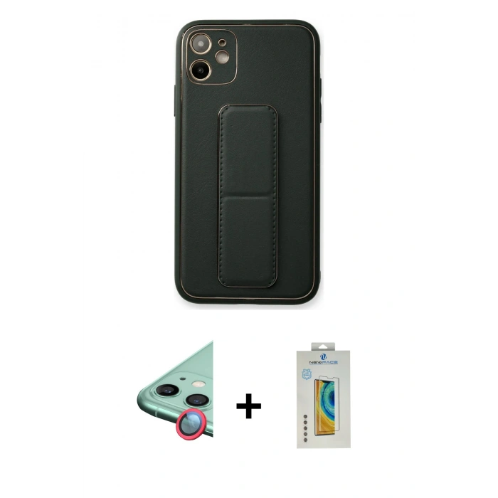 MARSİLYAN™- iPhone 12 Kılıf Akış Doku - Siyah Polymer Nano Ekran Koruyucu + Raze Metal Kamera Lens - KI