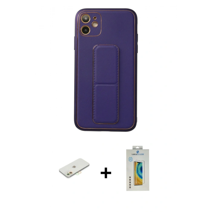 MARSİLYAN™- iPhone 12 Kılıf Akış Doku - Siyah Polymer Nano Ekran Koruyucu + Renkli Kamera Lens Koruma Cam - TU