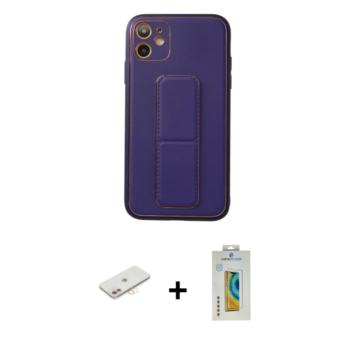 MARSİLYAN™- iPhone 12 Kılıf Akış Doku - Siyah Polymer Nano Ekran Koruyucu + Renkli Kamera Lens Koruma Cam - YL