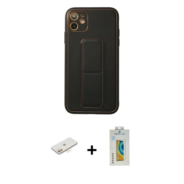 MARSİLYAN™- iPhone 12 Kılıf Akış Doku - Siyah Polymer Nano Ekran Koruyucu + Renkli Kamera Lens Koruma Cam - YL