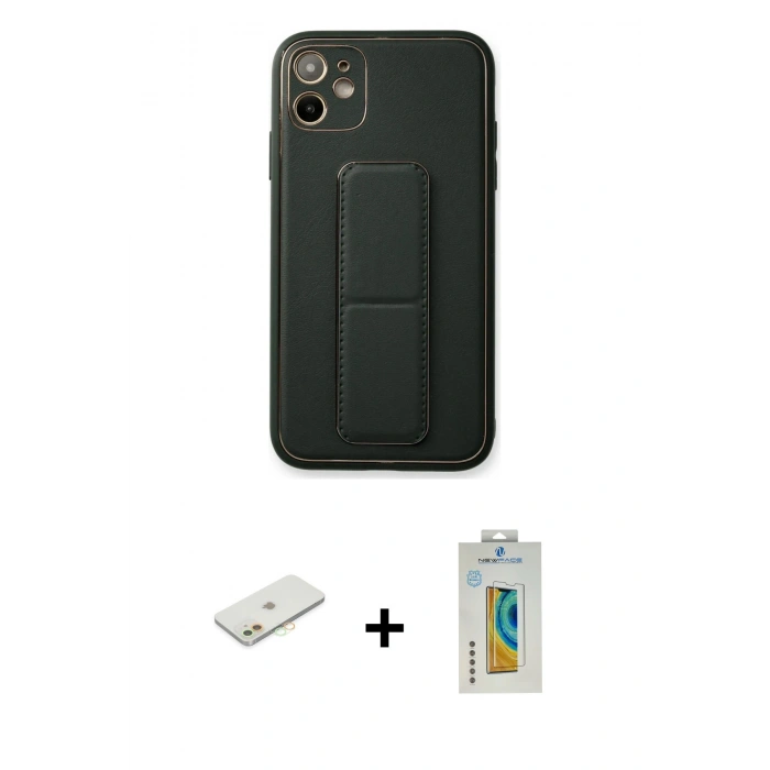 MARSİLYAN™- iPhone 12 Kılıf Akış Doku - Siyah Polymer Nano Ekran Koruyucu + Renkli Kamera Lens Koruma Cam - TU