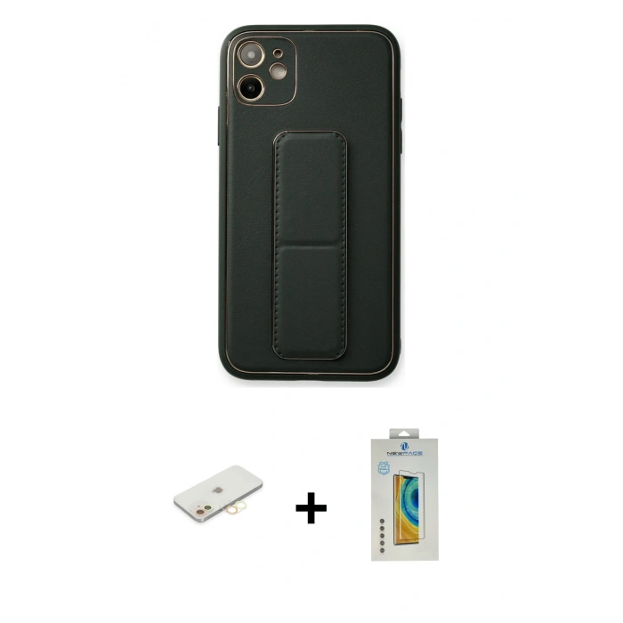 MARSİLYAN™- iPhone 12 Kılıf Akış Doku - Siyah Polymer Nano Ekran Koruyucu + Sarı Renkli Kamera Lens Koruma Cam