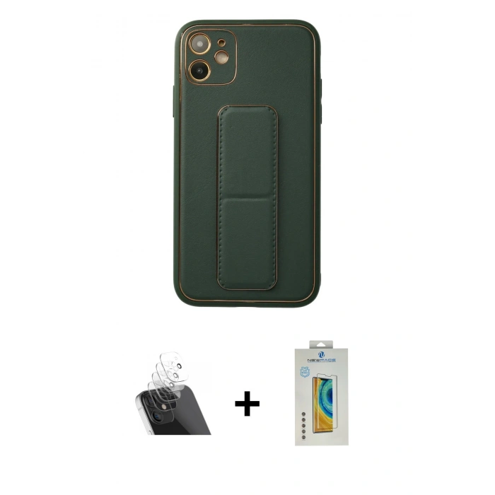 MARSİLYAN™- iPhone 12 Kılıf Akış Doku - Siyah Polymer Nano Ekran Koruyucu + Kamera Lens Koruma Cam - SF