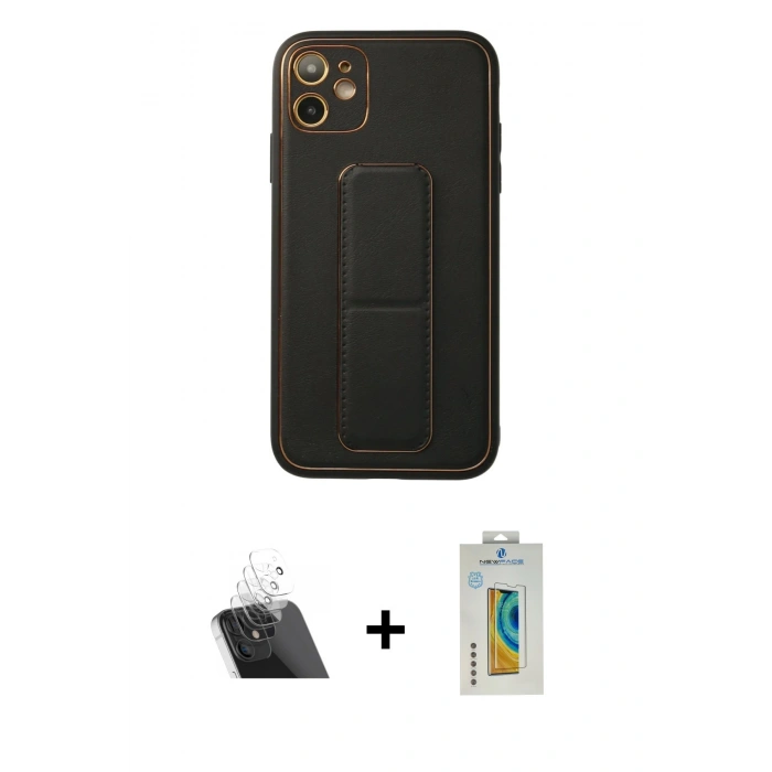 MARSİLYAN™- iPhone 12 Kılıf Akış Doku - Siyah Polymer Nano Ekran Koruyucu + Kamera Lens Koruma Cam - SF