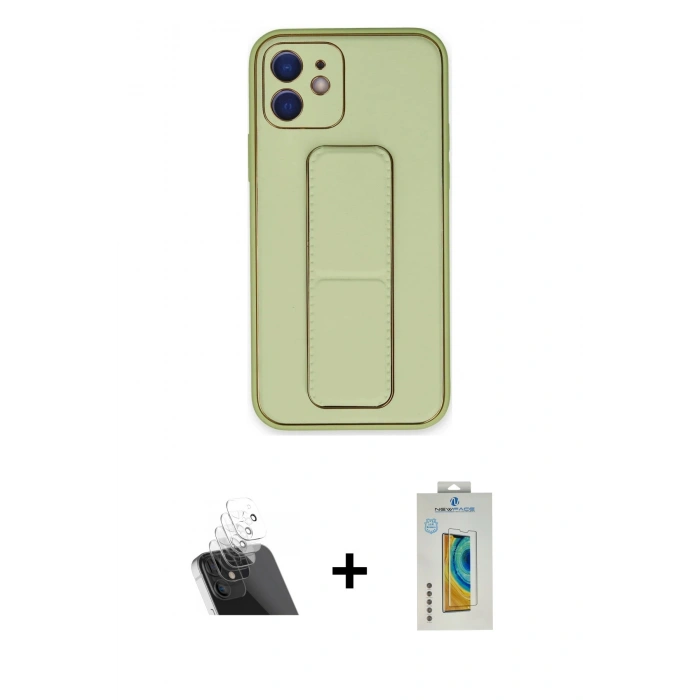 MARSİLYAN™- iPhone 12 Kılıf Akış Doku - Siyah Polymer Nano Ekran Koruyucu + Kamera Lens Koruma Cam - SF
